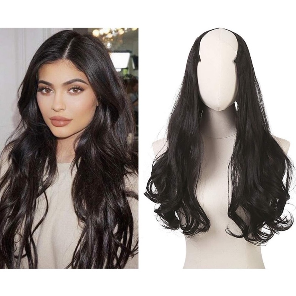 ✨24” #4 CURLY BLACK BROWN 1 PEICE FULL CLIPINS - Picture 1 of 5
